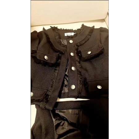 Set dạ tweed gồm Áo khoác + chân váy dáng dài nữ tính