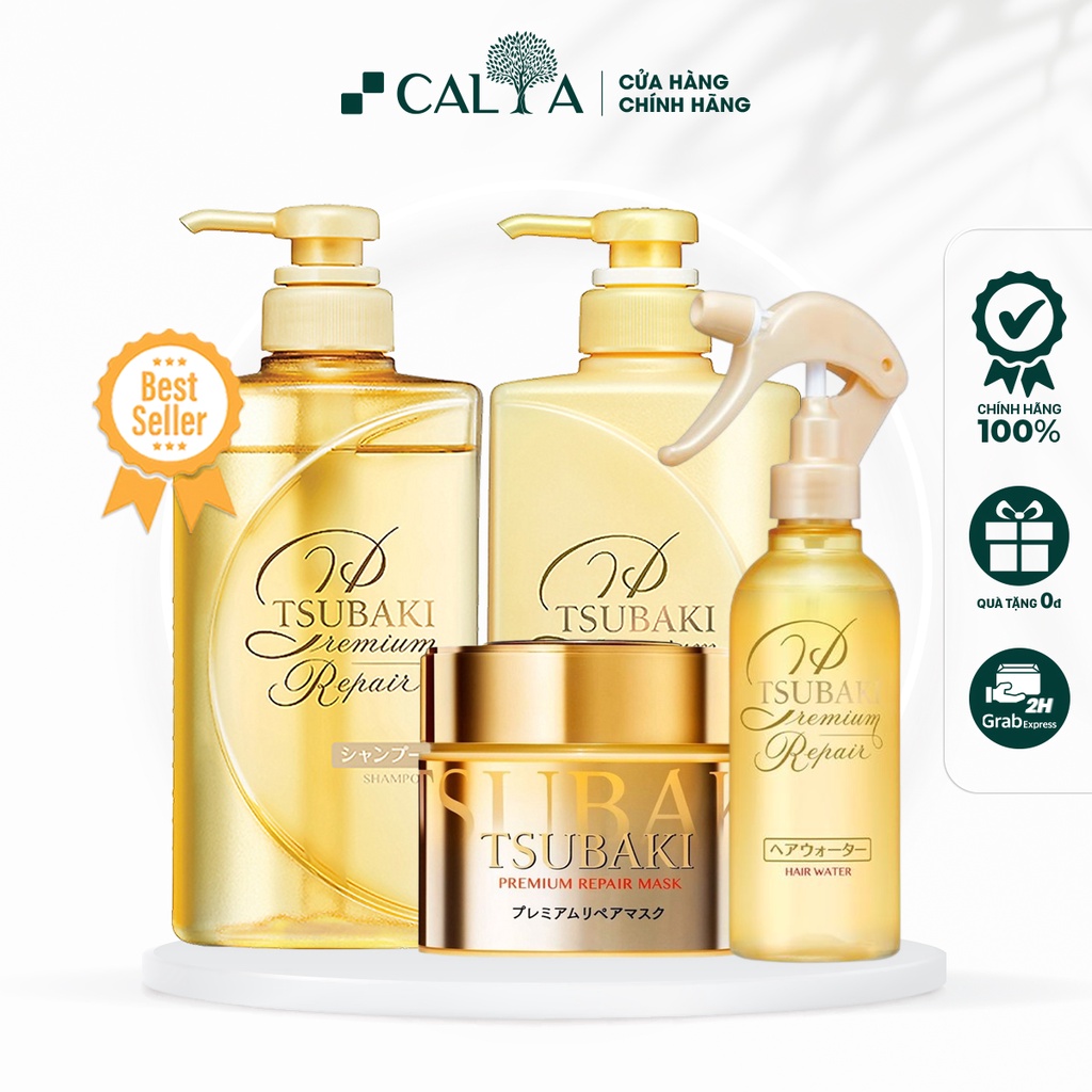 Combo Bộ Dầu Gội Xả Tsubaki Màu Vàng, Phục Hồi Ngăn Rụng Tóc - Tsubaki Premium Repair  Stubaki