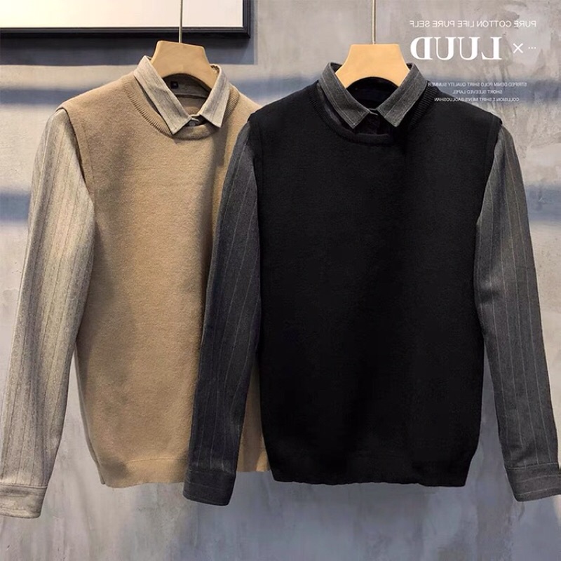 Áo Nỉ Phối Sơ Mi Nót Lông Cừu Mềm Mịn Hàng Cao Cấp Phong Cách Hàn Quốc Lịch Lãm