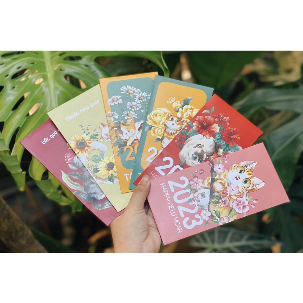 LÌ XÌ MÀU NƯỚC - MÈO CƯNG - bộ 12 chiếc