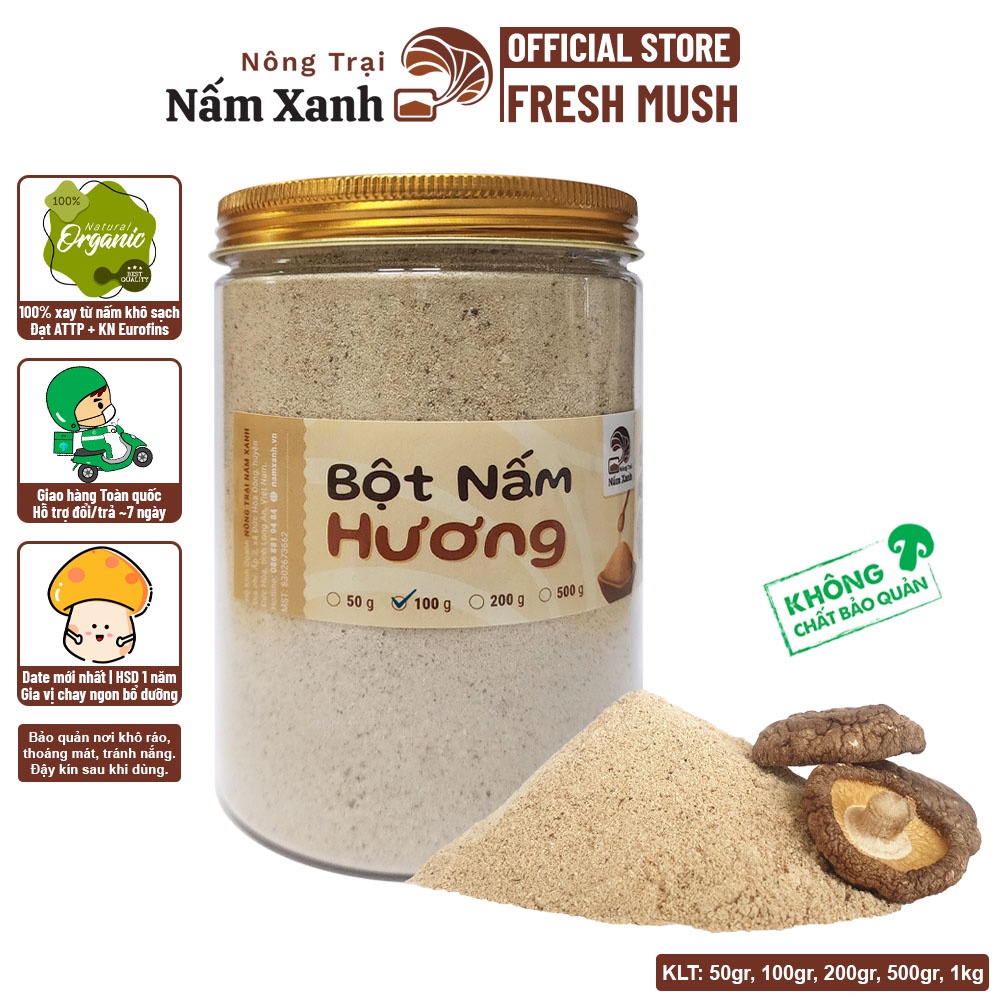 Bột Nấm Hương 50gr 100gr 200gr (Bột Nấm Đông Cô) Nêm Vị Umami Ngọt Thanh Ngon - Nông Trại Nấm Xanh