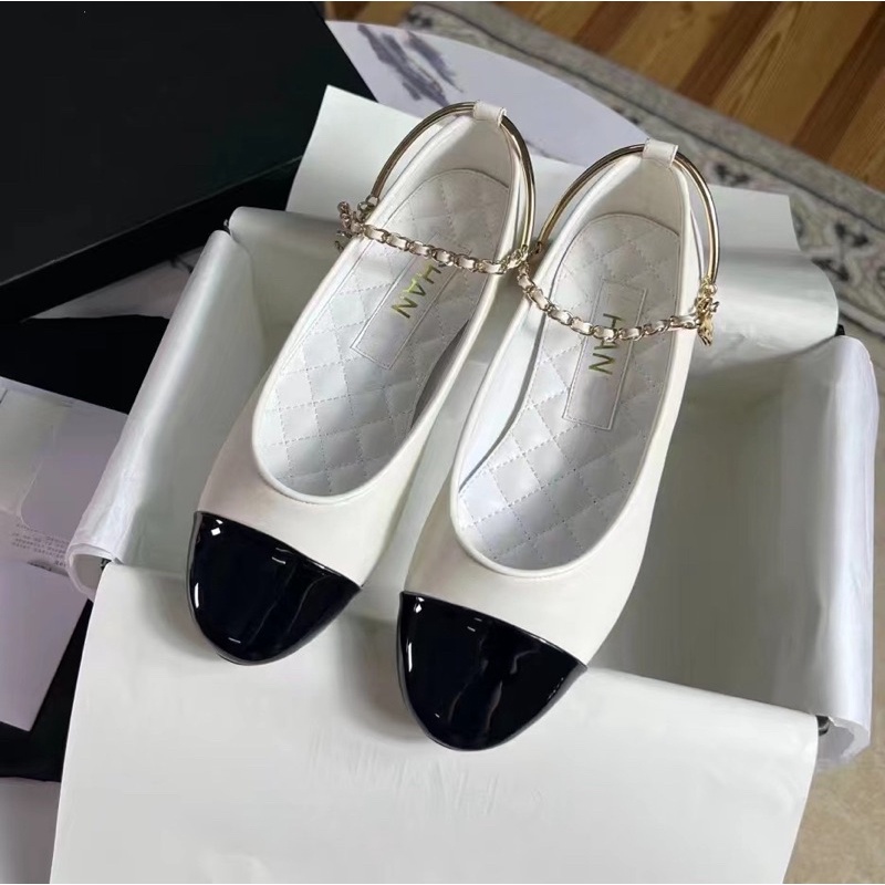 Giày búp bê Cha.nel dây xích NMINESTORE hàng FULLBOX LOGO