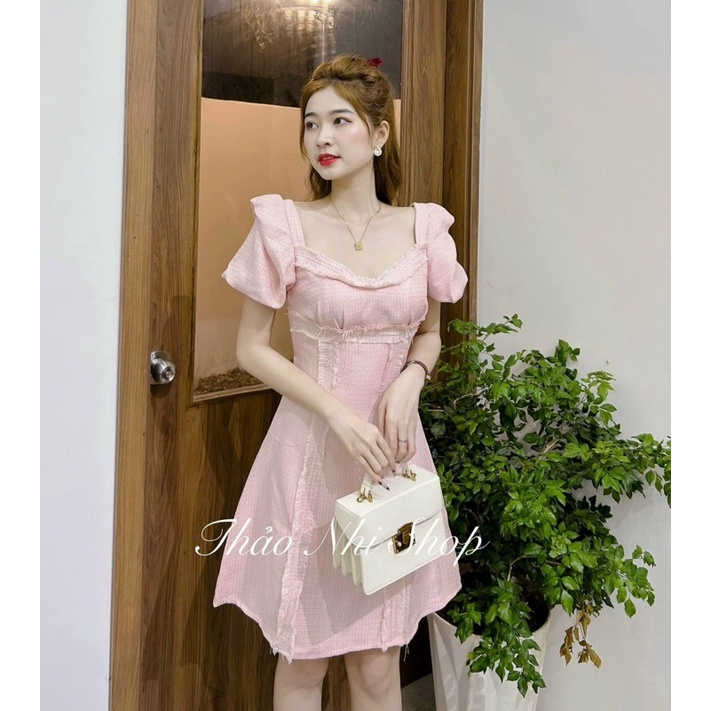 ĐẦM DẠ DỰ TIỆC HỒNG CỔ TIM VIỀN TƯA HAI LỚP VẢI CHUẨN