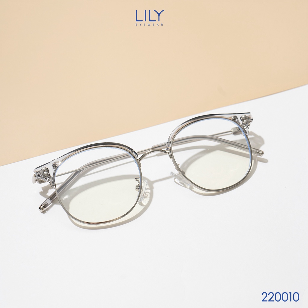 Gọng kính mắt tròn nam nữ LILYEYEWEAR kính nửa viền nhựa pha kim loại chắc chắn dễ đeo phong cách Hàn Quốc 220010