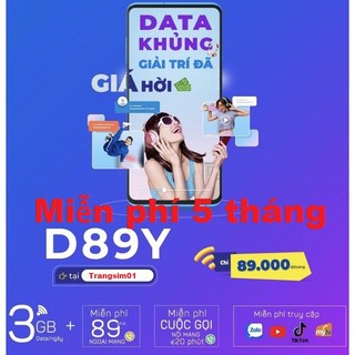 D89Y Vinaphone_Sim 4G 3GB/Ngày - Miễn phí 3 tháng