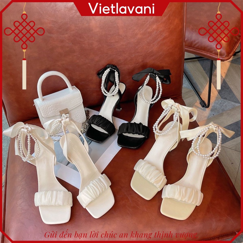 Giày cao gót nữ đế nhọn thắt nơ 7 phân, giày sandal 7 phân quai ngọc hottrend 2022 mã LTS56