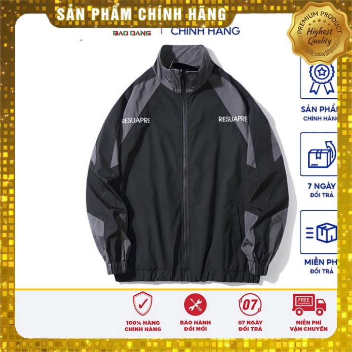 Áo khoác nam unisex cổ đứng vải dây dù 2 lớp phối màu kết hợp kì quặc hoa lá chữ RESUAPRE đi mưa,cản gió,chống nắng BẢO