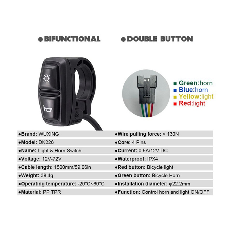 Bộ Đèn Trước Và Sau 36V48V52V60V DK226 Cho Xe Đạp