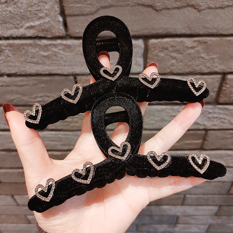 1 Kẹp Tóc Đuôi Ngựa Hình Trái Tim Đính Đá Màu Đen Thanh Lịch Dành Cho Nữ