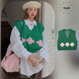 Áo gile nữ màu xanh hoạ tiết 3 bông hoa, áo len croptop chất dày dặn