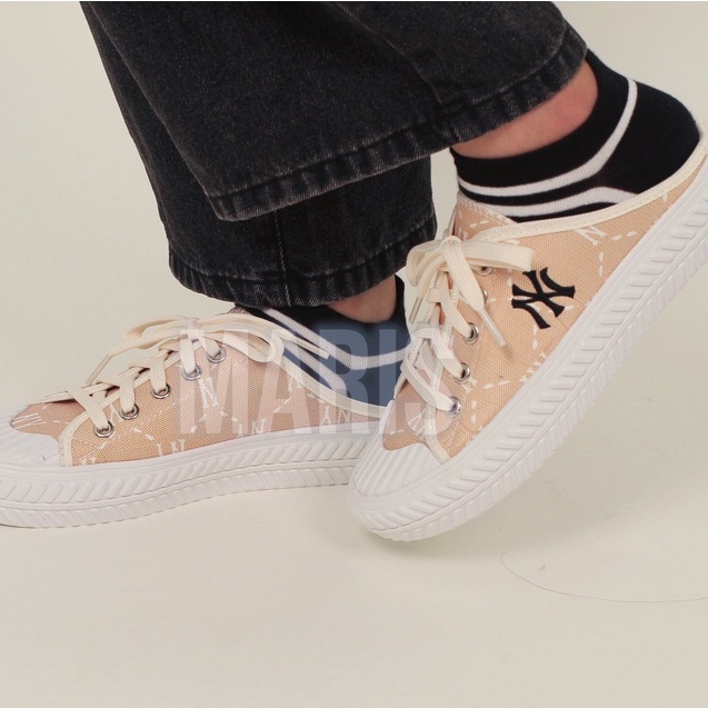 Giày sục nữ thể thao M.L.B Ny ⚡ CAO CẤP ⚡ Giày sục đạp gót vải canvas thêu 2 màu đen-tan Ulzzang mẫu hotrend - full box