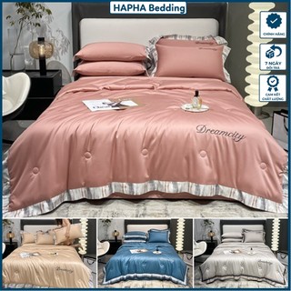 Bộ chăn ga gối Lụa dreamcity chăn trần bông, bộ ga giường lụa cao cấp 4 món phủ / chun / 1m6 1m8 2mx2m 2m2