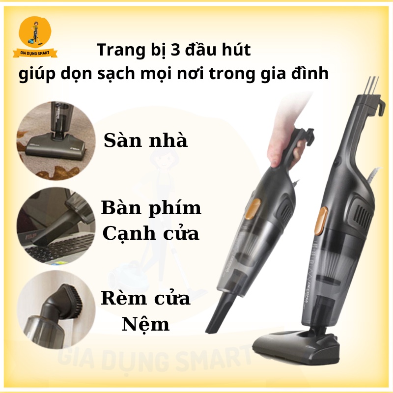 Máy Hút Bụi Cầm Tay Deerma DX115C Máy Hút Bụi Giường Hút Bụi Ô Tô Đa Năng Với 3 Đầu Hút Bảo Hành 18 Tháng