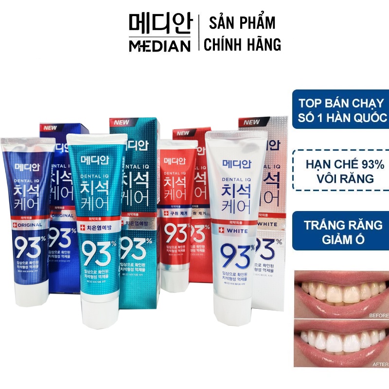 Kem Đánh Răng Hàn Quốc MEDIAN DENTAL IQ 93% Hương Bạc Hà Trắng Răng Thơm Miệng