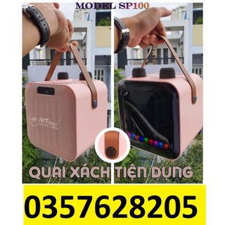 Loa karaoke sp100 bluetooth mini, loa xách tay karaoke bluetooth kết nối không dây, tặng kèm 2 micro không dây