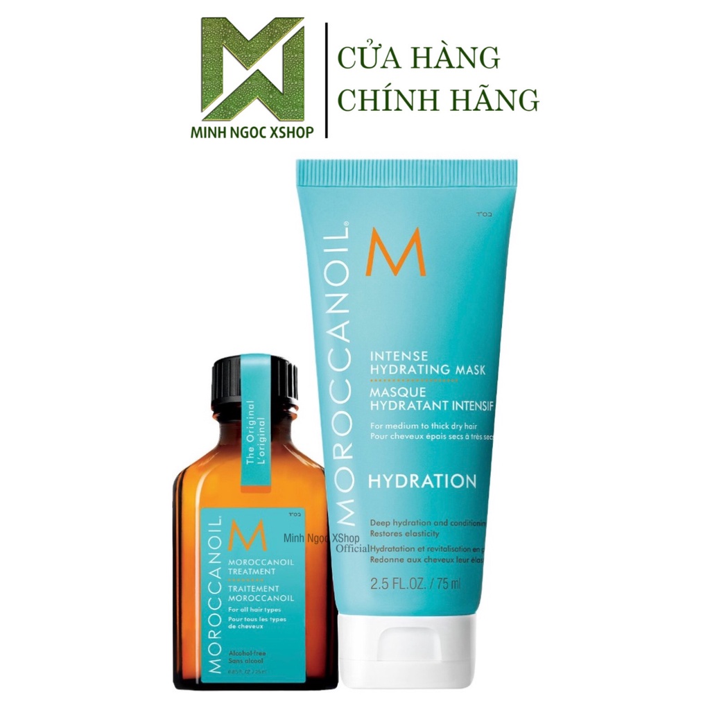 Set tinh dầu dưỡng tóc Moroccanoil Treatment Original 25ML và hấp dưỡng ẩm 75ML