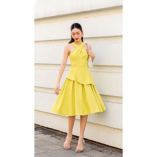 Đầm midi Vella Fashion xòe không tay cổ đắp chéo nữ, đầm dự tiệc VD22121