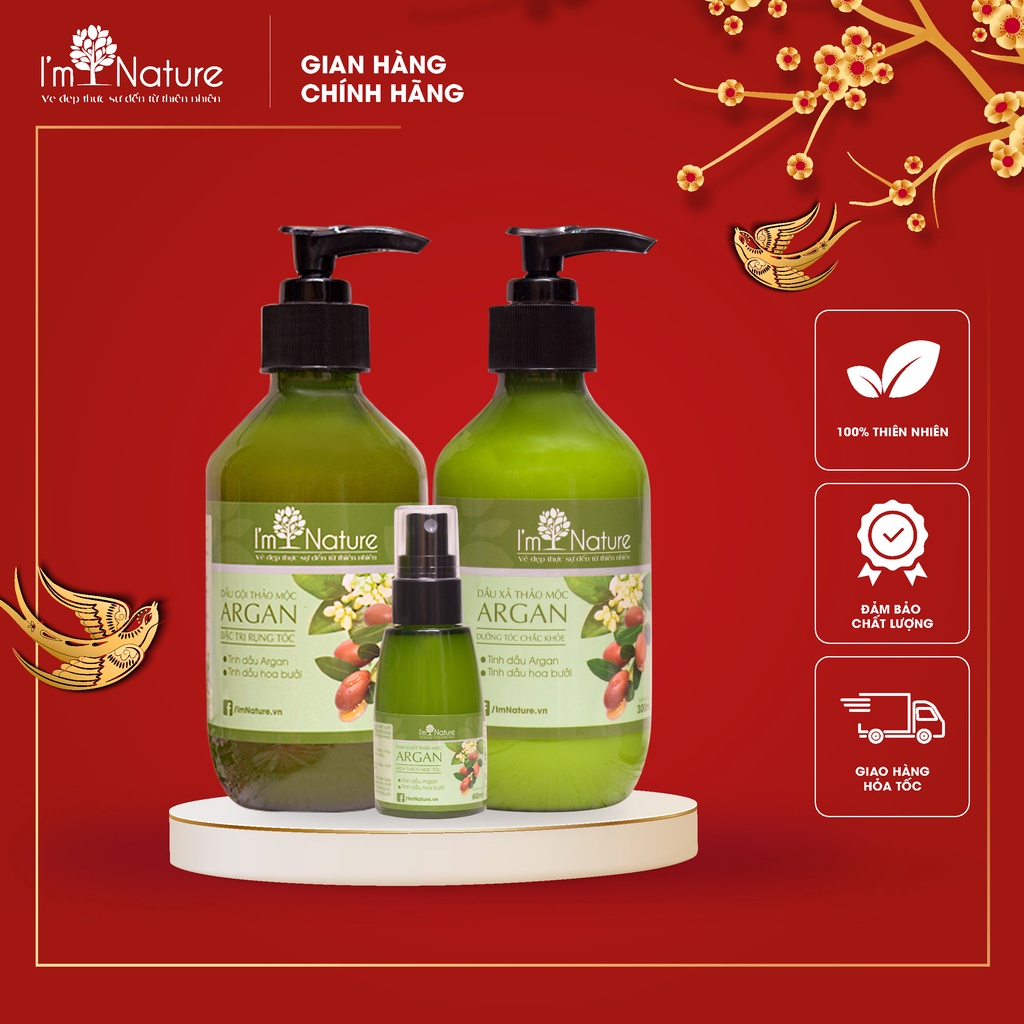 Dầu Gội, Dầu Xả, Tinh Chất Dưỡng Thảo Mộc Argan, Dầu Gội Thảo Mộc I'm Nature