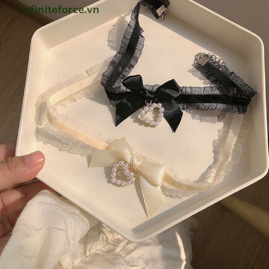 Vòng Cổ Choker Ren Thắt Nơ Trái Tim Thủ Công Phong Cách Vintage Cho Nữ