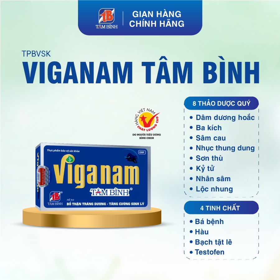 Combo 9 hộp Viganam Tâm Bình - Hỗ trợ tăng cường sinh lý nam, tăng testosterone, sức khỏe nam giới, giảm tiểu đêm