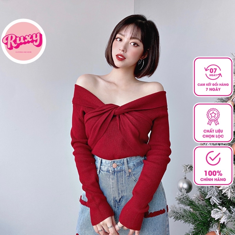 Áo Len Nữ Ruxy Gân Trễ Vai Xoắn Ngực