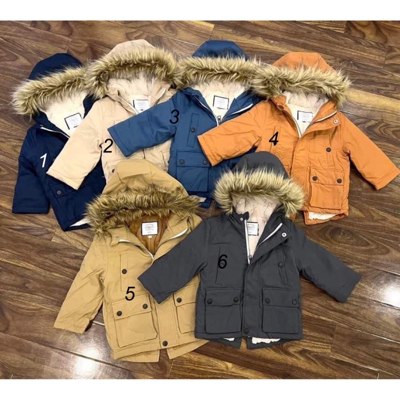 Parka lông cừu bé trai dư xịn