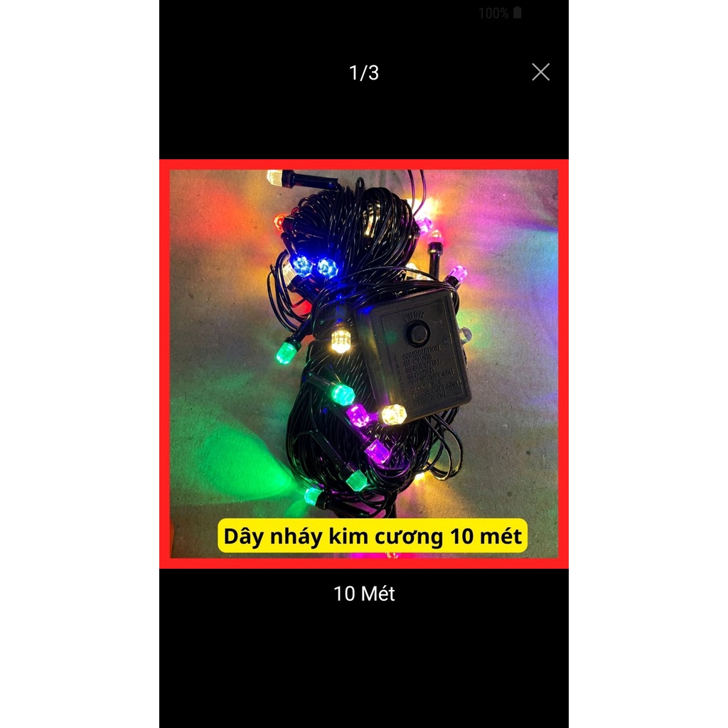 Dây Đèn Led Nháy Chớp Kim Cương Đủ Màu Dài trang trí quấn cây Tết, Noel, Độ Dài Dây 10m