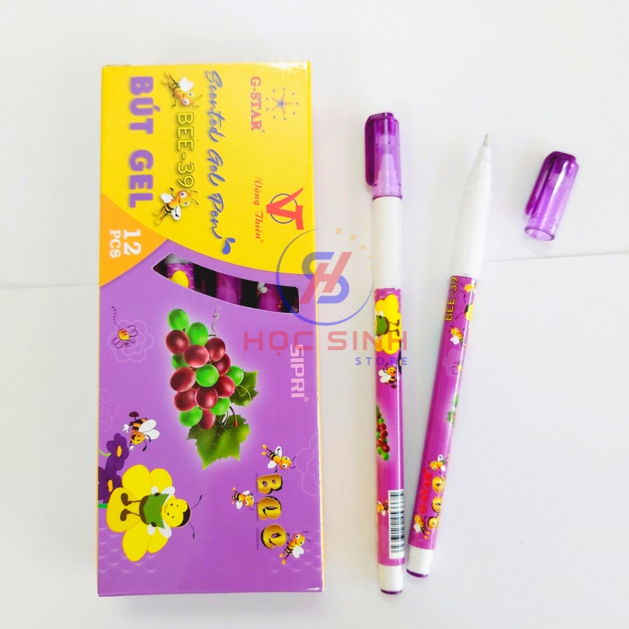 Hộp 12 Cây Bút Gel Bee-39 0.5mm Gstar Mực Xanh, Tím Đậm, Thơm Hương Nho