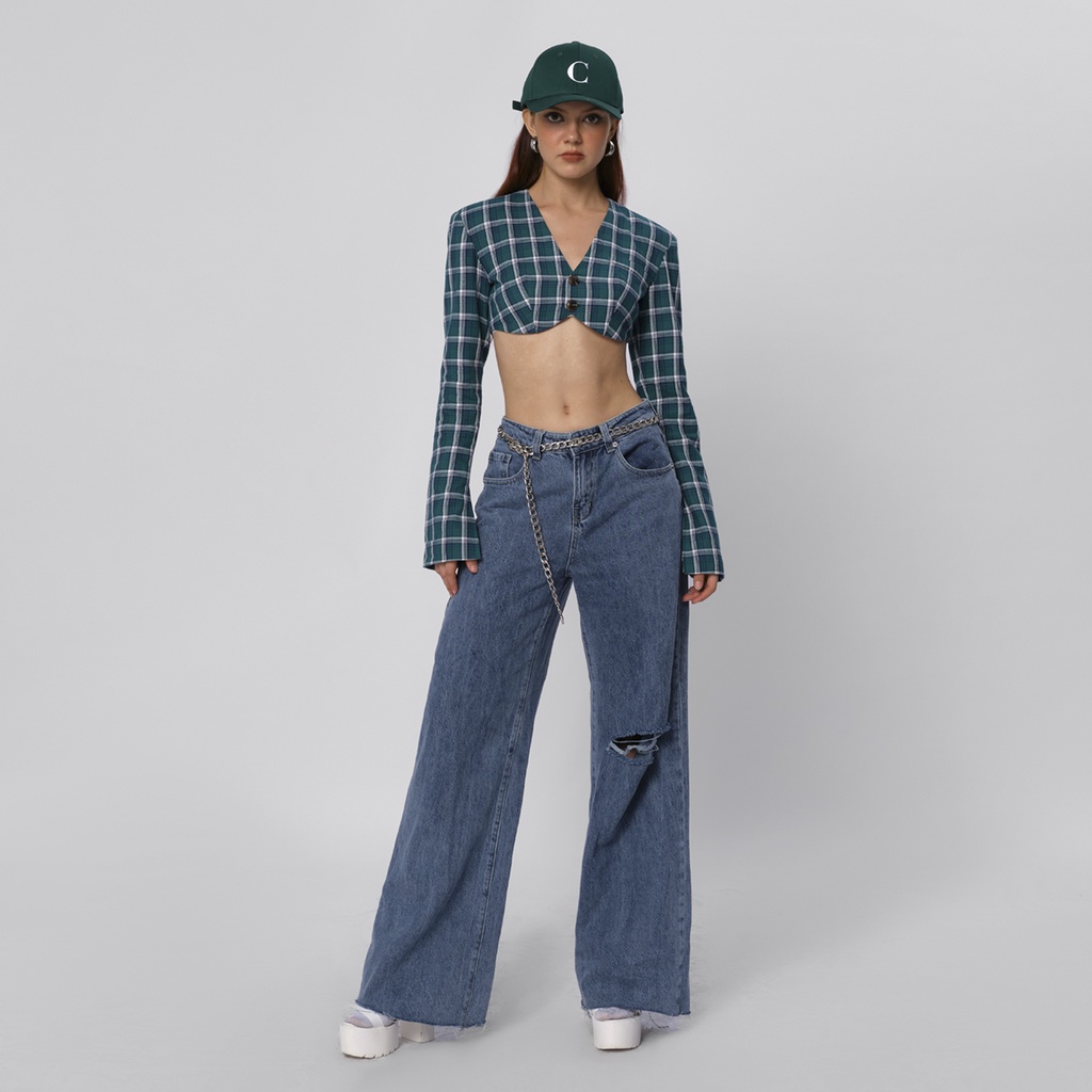 TATICHU - Áo blazer cropped caro tay loe - Super Crop Plaid Blazer