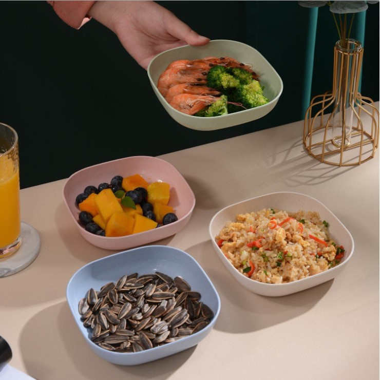 Khay đĩa nhựa vuông đựng thức ăn hoa quả trái cây tiện dụng, Khay ăn dặm cho bé hình vuông set 8 cái Shopmegold1