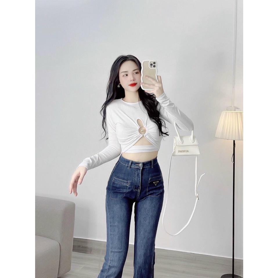 Áo Kiểu Khoét Ngực Thun Gân Tay Dài