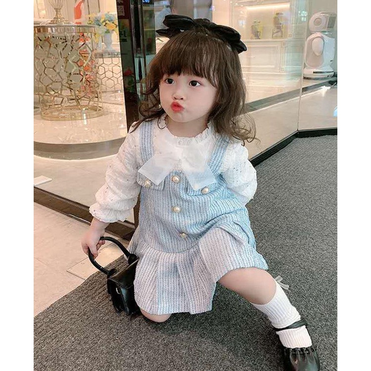 VÁY YẾM DẠ TWEED LIỀN ÁO VOAN TRẮNG ĐÍNH NƠ CHO BÉ- HÀNG QCCC