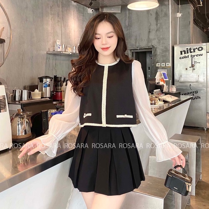 Áo Sơ Mi Cách Điệu Dài Tay Phối Tơ Thiết Kế Thời Trang Công Sở Nữ Rosara G138
