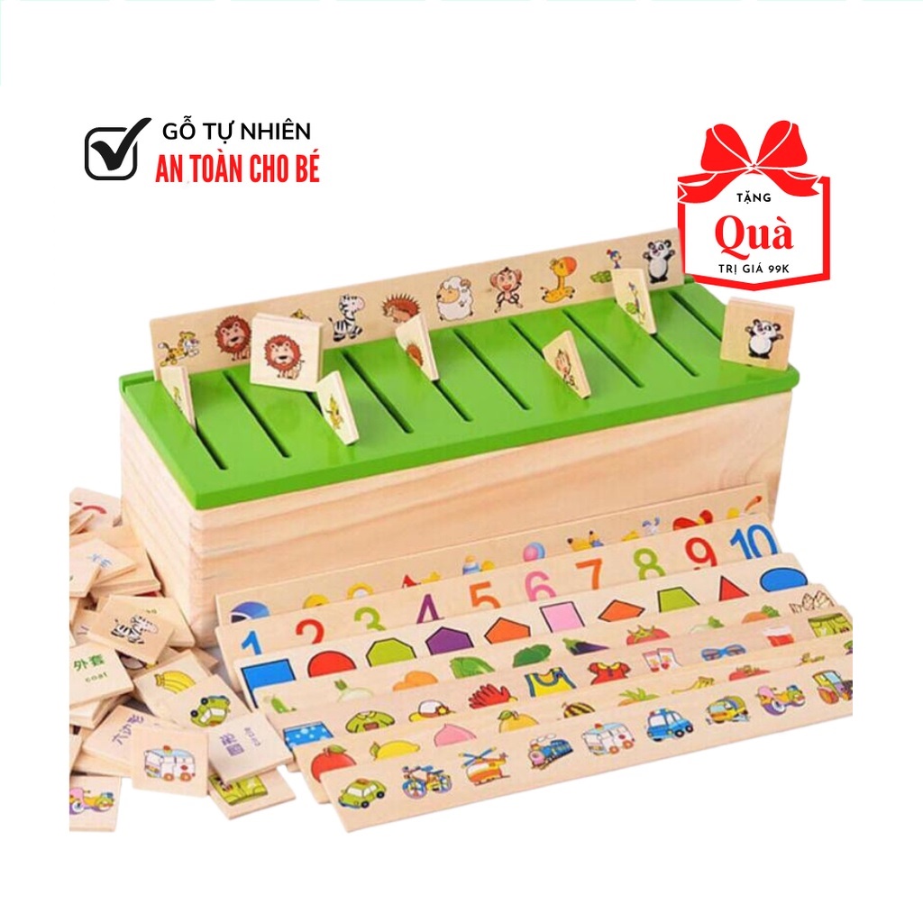 Đồ Chơi Cho Bé Hộp Thả Hình Theo Chủ Đề Bằng Gỗ - Hộp Thả Hình Thẻ Giáo Cụ Montessori