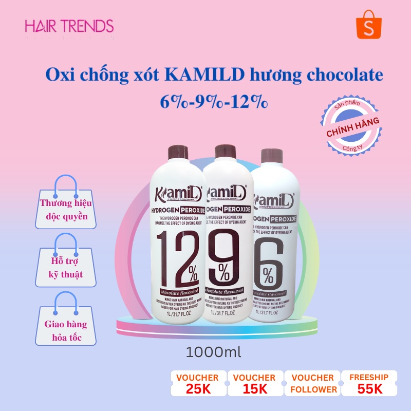 (CHÍNH HÃNG) Oxi nhuộm (trợ nhuộm) chống xót KAMI 1000ml - hương socola (chai to)