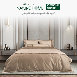 Bộ chăn ga nature home cotton nhịp sóng nâu kem 2023