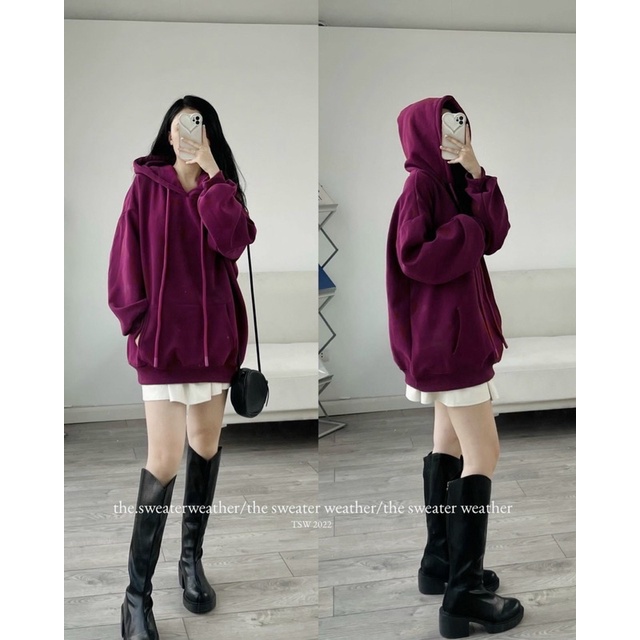 Áo hoodie trơn form rộng chất nỉ ngoại dày dặn, Áo khoác hoodie nam nữ form rộng