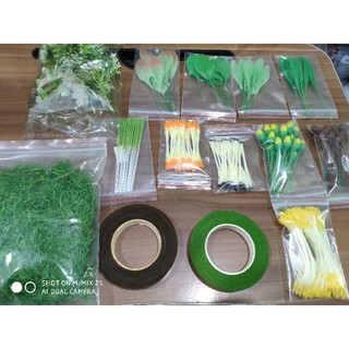 Nụ, nhụy, lá mai, đào đất sét, phụ kiện móc hoa, cánh mai đào móc sẵn