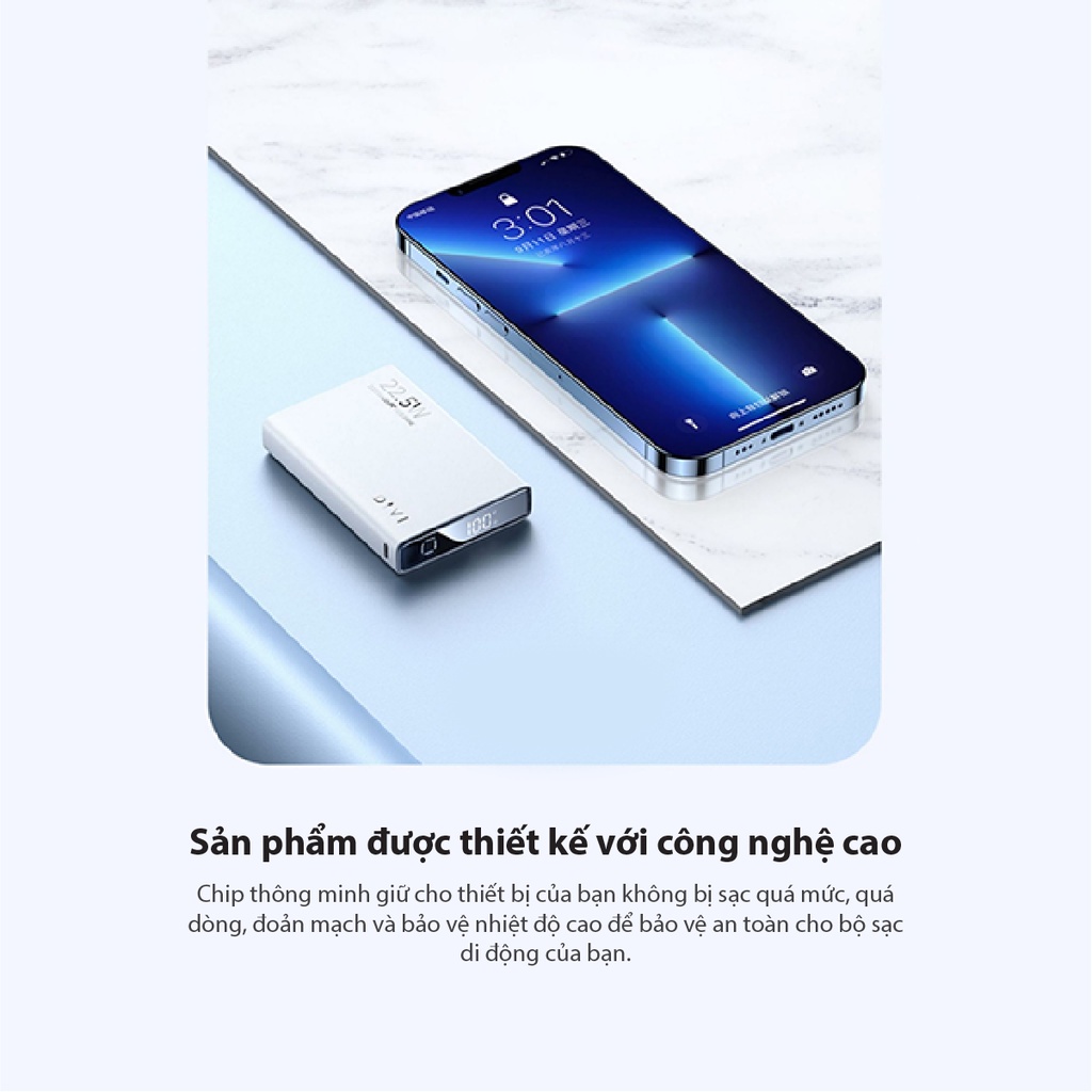 Sạc Dự Phòng DIVI D080P_20000W PD Di Động 22.5 mah Pin Sạc Nhanh PC Cho Màn Hình Led - Hàng Chính Hãng.