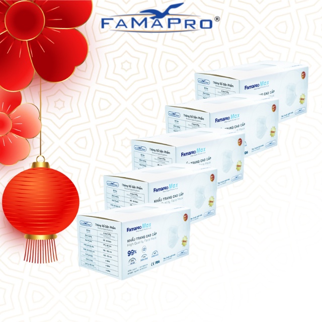 [MAX TRẮNG COMBO 5 HỘP 40 CÁI] Khẩu trang y tế cao cấp kháng khuẩn 4 lớp Famapro max