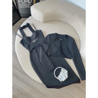 ➖Set áo khoác lửng + Đầm body choàng khoéc ngực