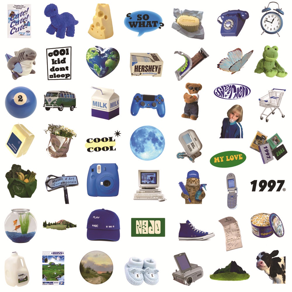 Set 50 Miếng Dán Màu Xanh Dương Đơn Giản Trang Trí Điện Thoại / Guitar / Ván Trượt / Mũ