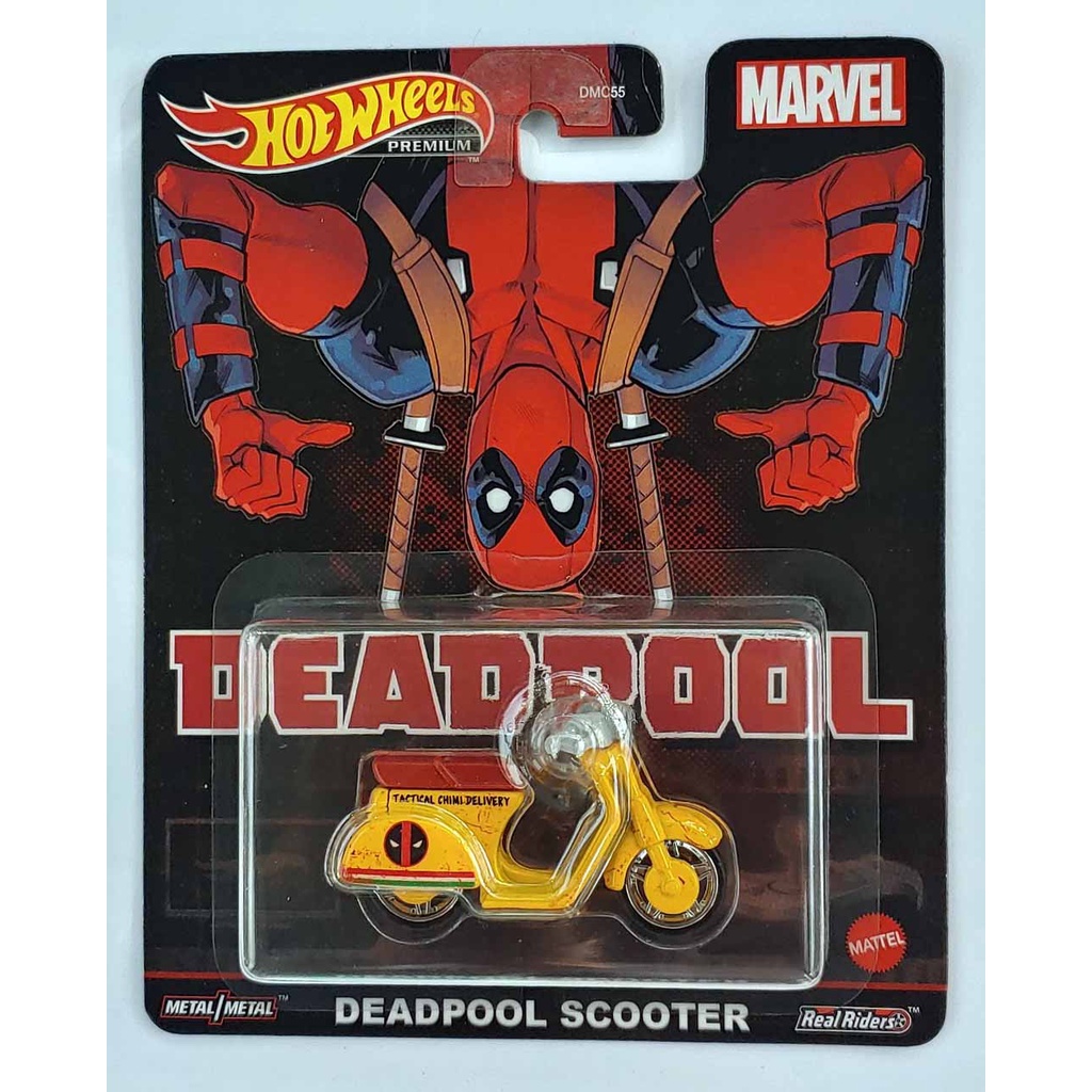 Xe mô hình Hot Wheels Vespa DeadPool Scooter vàng T-29