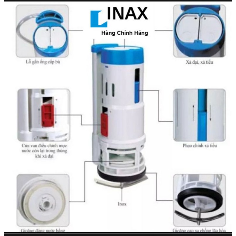 Giá bộ xả bàn cầu 2 nút nhấn đa năng Thay thế cho bộ xả bồn cầu Inax chính hãng liền khối