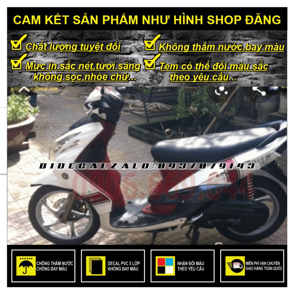 TEM RỜI MIO ULTIMO 2009 MẪU ZIN DÁN XE TRẮNG - THU DECAL