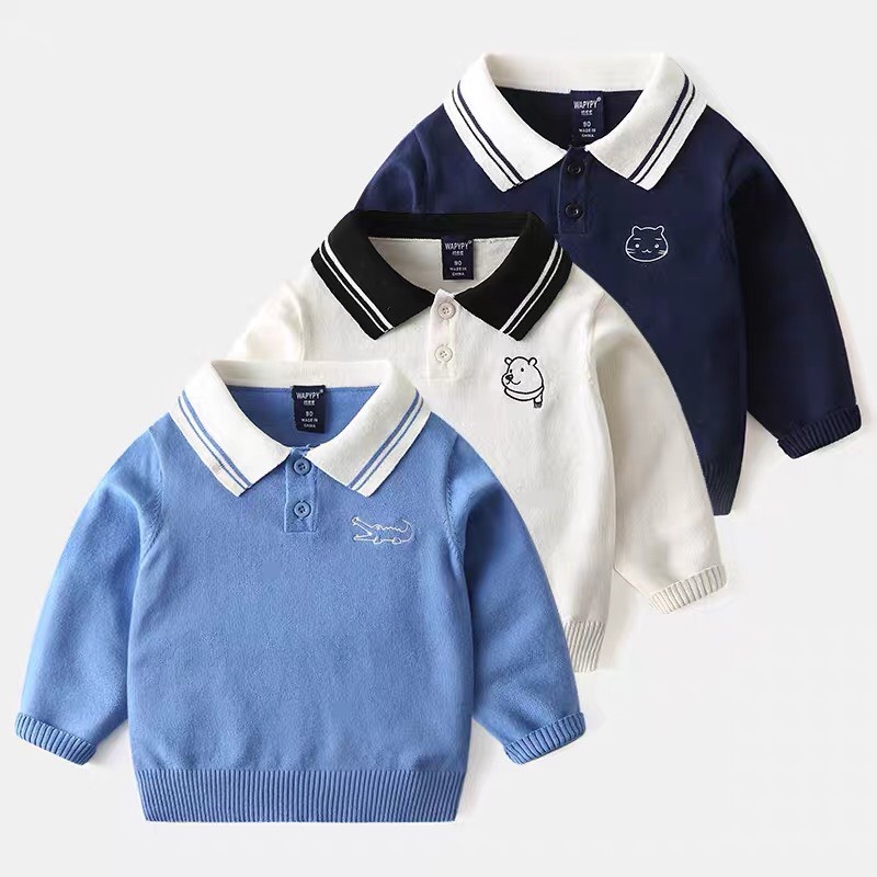 Áo Dài Tay PoLo Thu Đông Cho Bé Trai Gái Chất Liệu Cotton Len Từ 8kg-28kg MiuMiu Shop