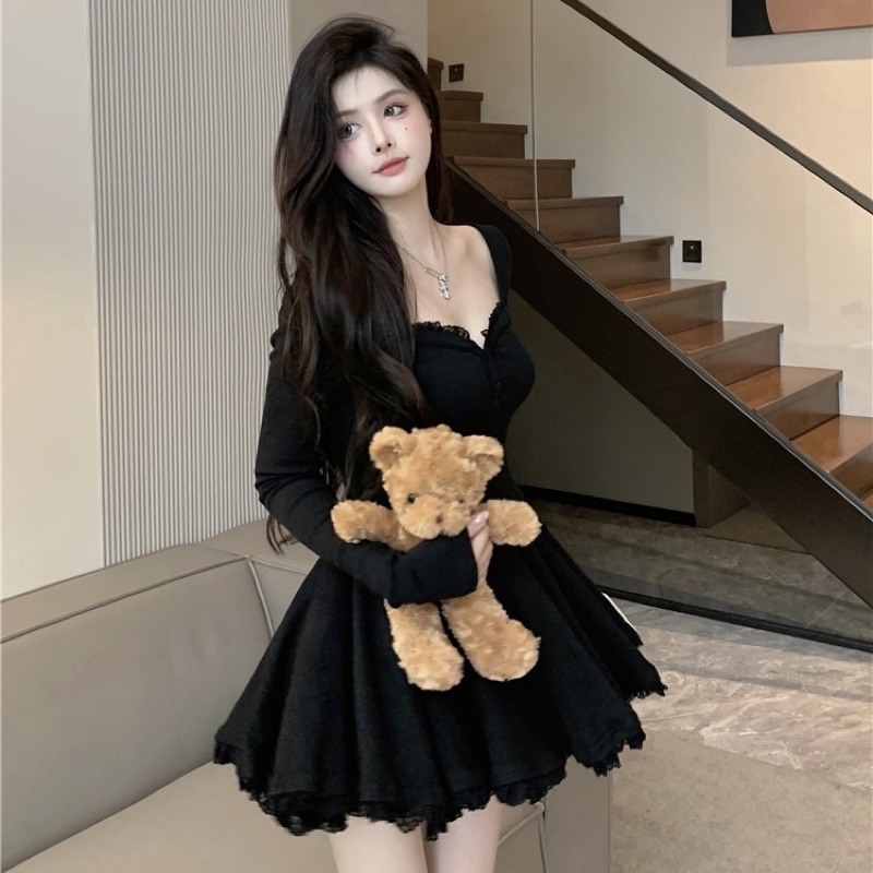 Đầm Body Dáng Xòe Phối Ren Cúp Ngực Tiểu Thư Phong Cách Ulzzang Hàn Quốc