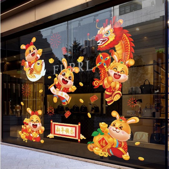 Decal trang trí Tết - Trung Thu - 5 chú thỏ vui nhộn