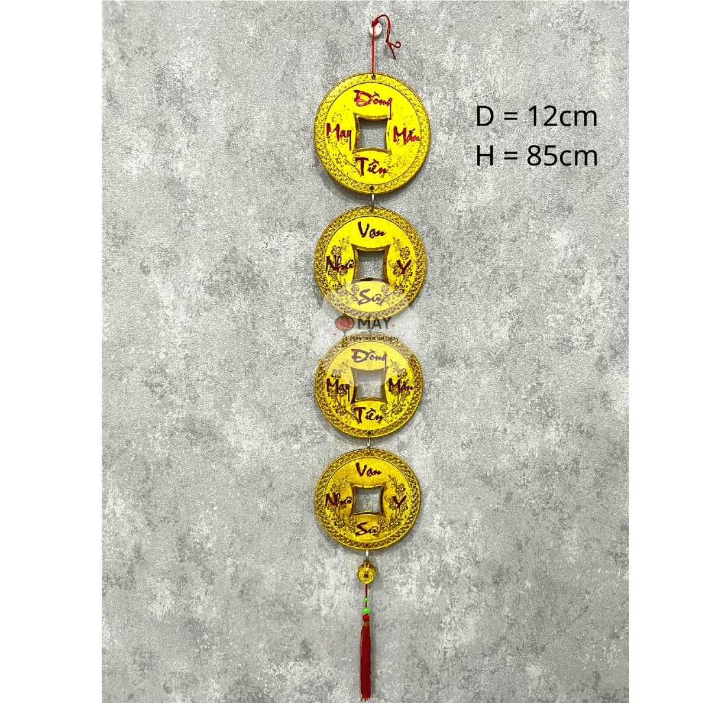 Dây đồng tiền may mắn vạn sự như ý mạ vàng trang trí nhà cửa đón tết (đường kính 12cm)