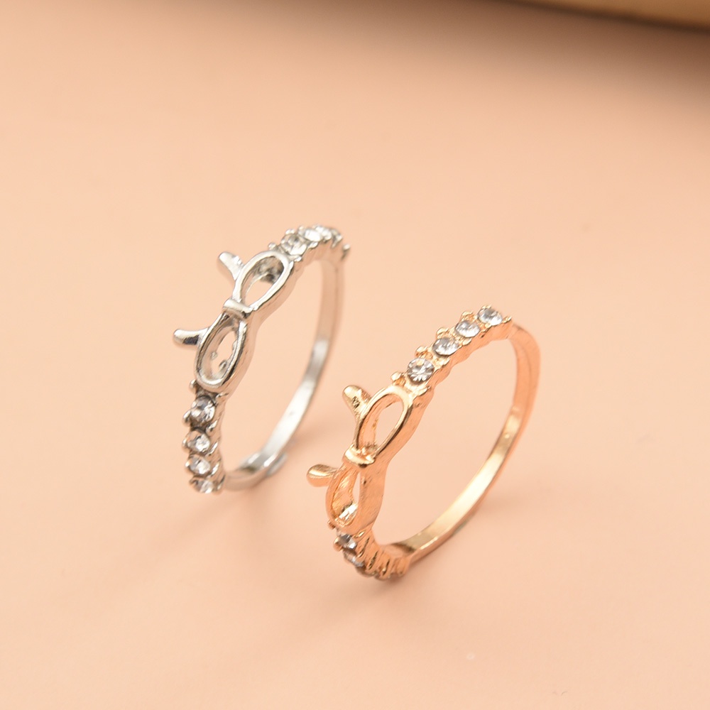 Nhẫn Hở Mỏng Đính Đá zircon Hình Nơ Dễ Thương Có Thể Điều Chỉnh Thời Trang Cho Nữ